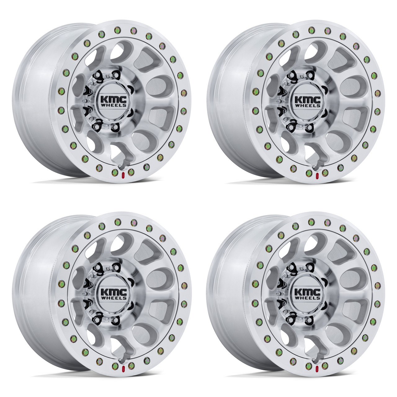 Set 4 17" KMC KM241 E25 Beadlock Machined 17x9 Wheels 8x6.5 (8x165.1) -38mm Rims Lifted Offroad Truck Wheels