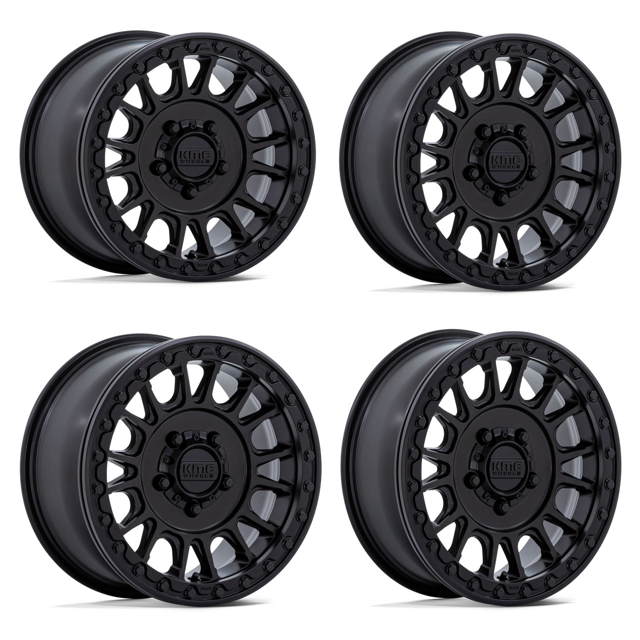 Set 4 15" KMC Powersports KS239 Impact UTV Beadlock Satin Black 15x7 6x5.5 10mm Wheels