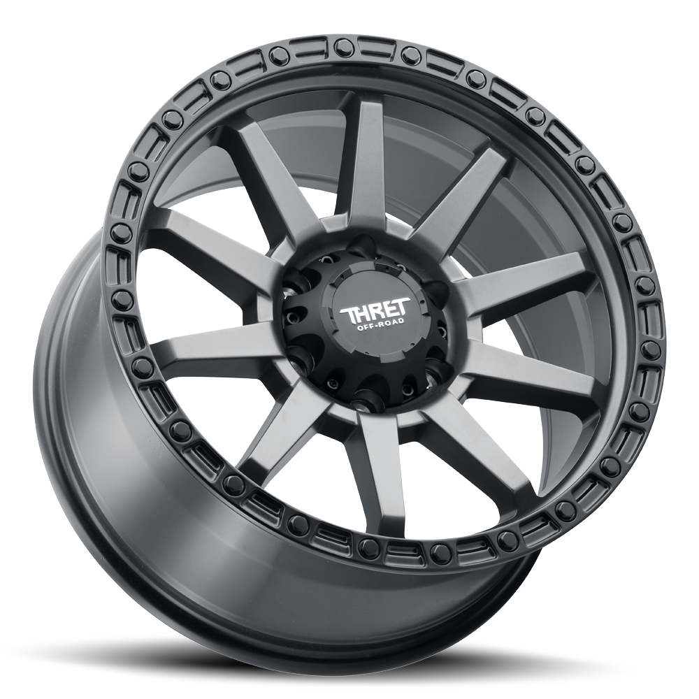 Set 4 20" Thret Offroad 706 Freeze Grey Matte Black Lip 20x9 Wheels 6x5.5 0mm Rims