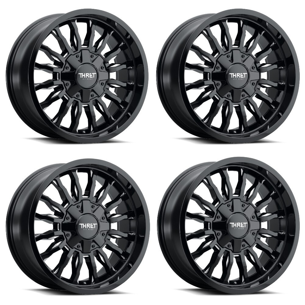 Set 4 20" Thret Offroad 808 Gamma Gloss Black Milled 20x9 Wheels 5x5 5x5.5 0mm Rims