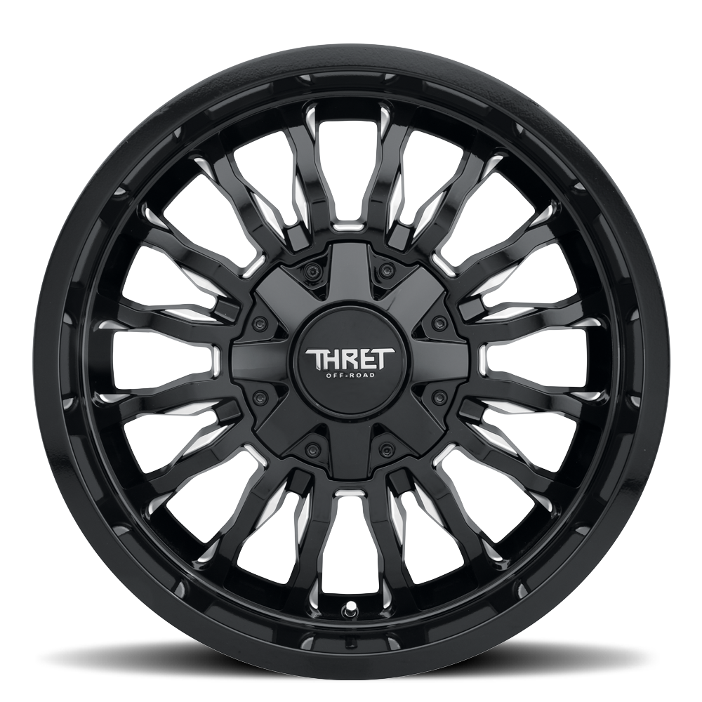 18" Thret Offroad 808 Gamma Gloss Black Milled 18x9 Wheel 8x6.5 8x170 -12mm Rim Lifted Truck Wheel