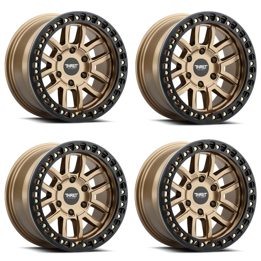 Set 4 17" Thret Offroad 602 Maze Bronze Matte Black Beadlock Ring 17x9 5x5.5 -14mm Lifted Truck Wheels