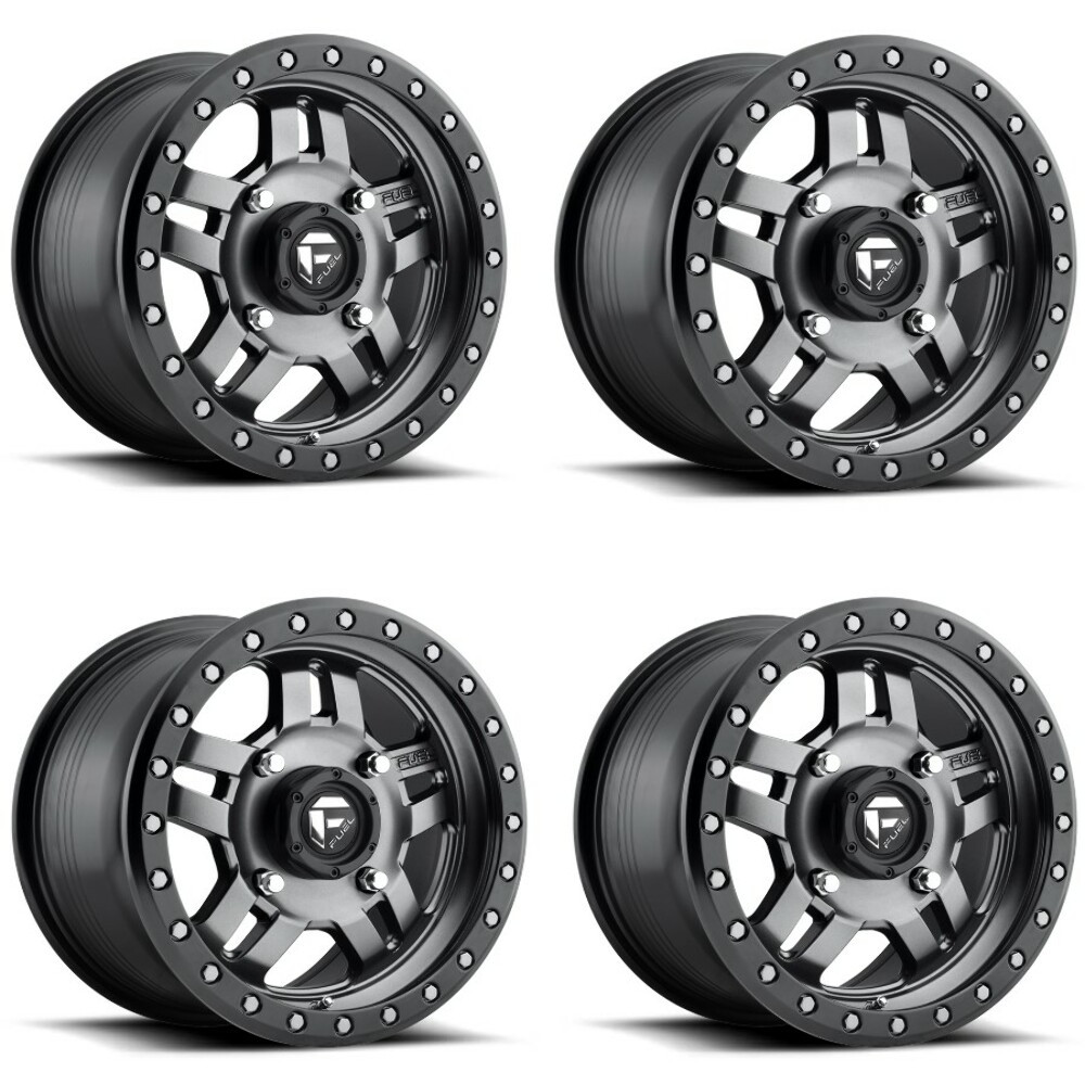 Set 4 15" Fuel UTV D558 Anza 15x7 4x156 Gunmetal Black Bead Ring Wheels 38mm Rim