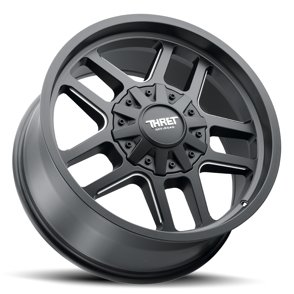 20" Thret Offroad 809 Radar Satin Black Milled 20x10 Wheel 8x6.5 (8x165.1) -21mm Rim Lifted Truck Wheel