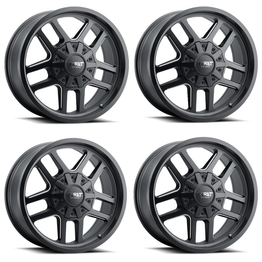 Set 4 20" Thret Offroad 809 Radar Satin Black Milled 20x10 Wheels 5x5 5x5.5 0mm Rims