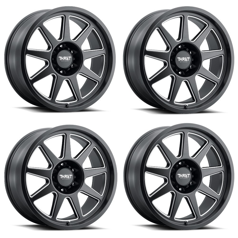 Set 4 18" Thret Offroad 705 Flood Satin Black Milled 18x9 Wheels 8x180 18mm Rims