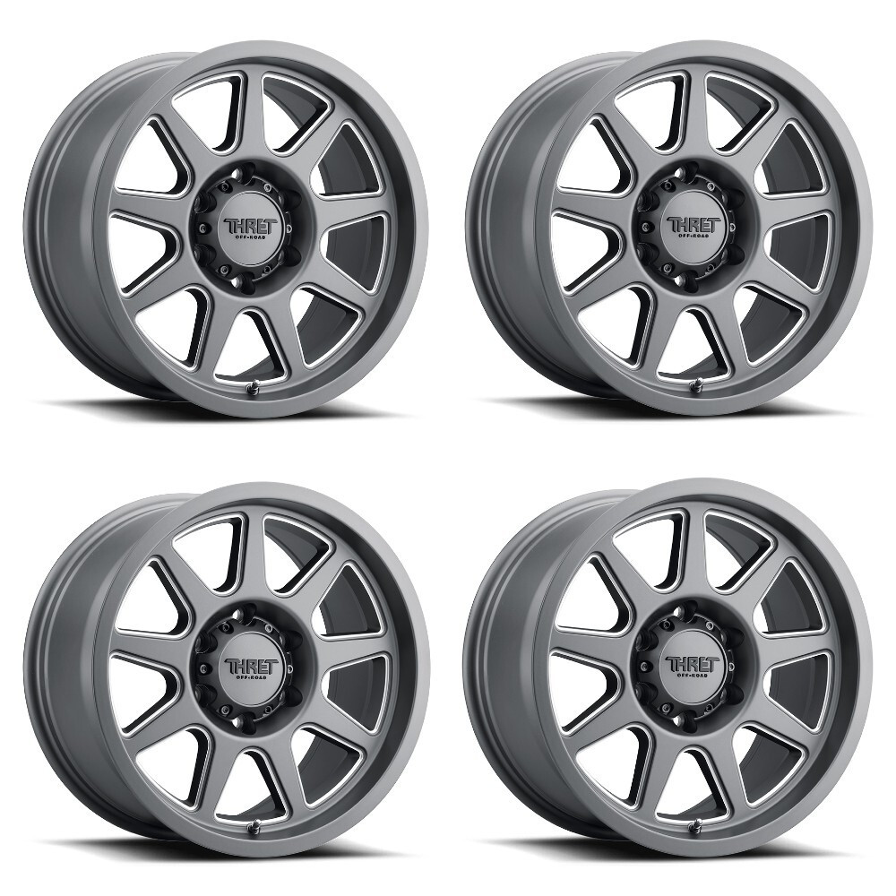 Set 4 17" Thret Offroad 705 Flood Satin Grey Milled 17x9 Wheels 6x5.5 0mm Rims