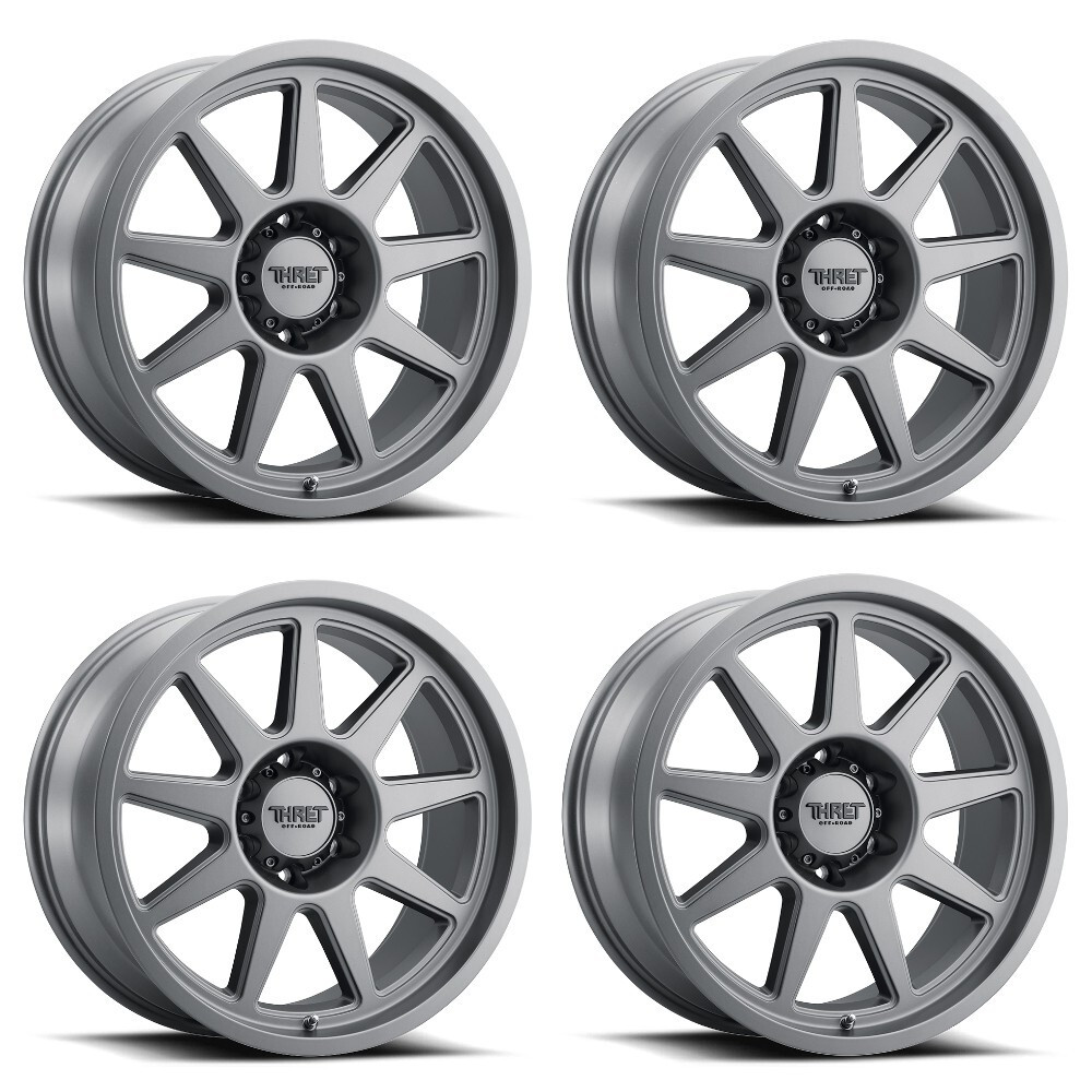 Set 4 17" Thret Offroad 705 Flood Satin Grey 17x9 Wheels 8x6.5 18mm Truck Rims