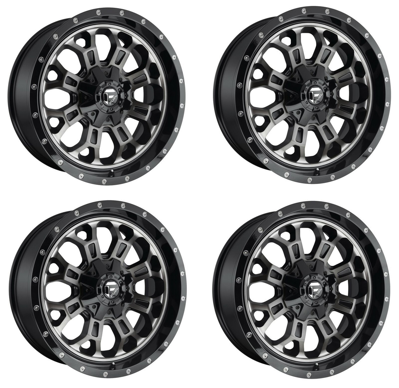 Set 4 18" Fuel D561 Crush 18x9 8x180 1mm Gloss Machined Double Tint Truck Wheels