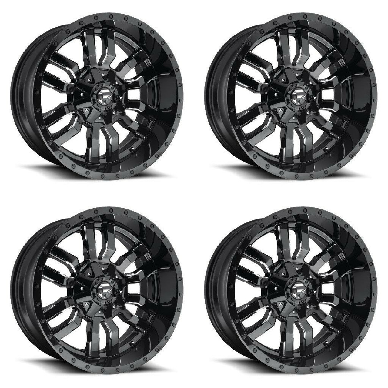 Set 4 Fuel D595 Sledge 18x9 8x180 Gloss Black Milled Wheels 18" 20mm Rims