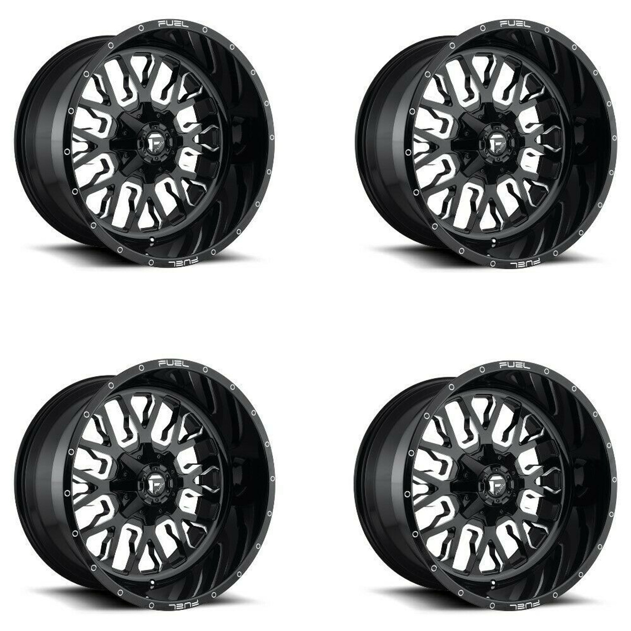 Set 4 Fuel UTV D611 Stroke 18x7 4x137 Gloss Black Milled Wheels 18" 13mm Rims