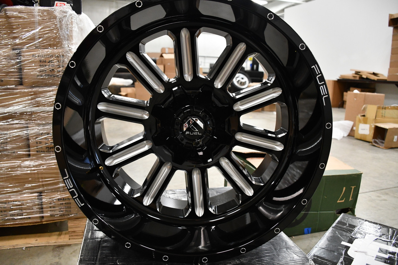 Set 4 18" Fuel D620 Hardline 18x9 5x4.5 5x5 1mm Gloss Black Milled Truck Wheels