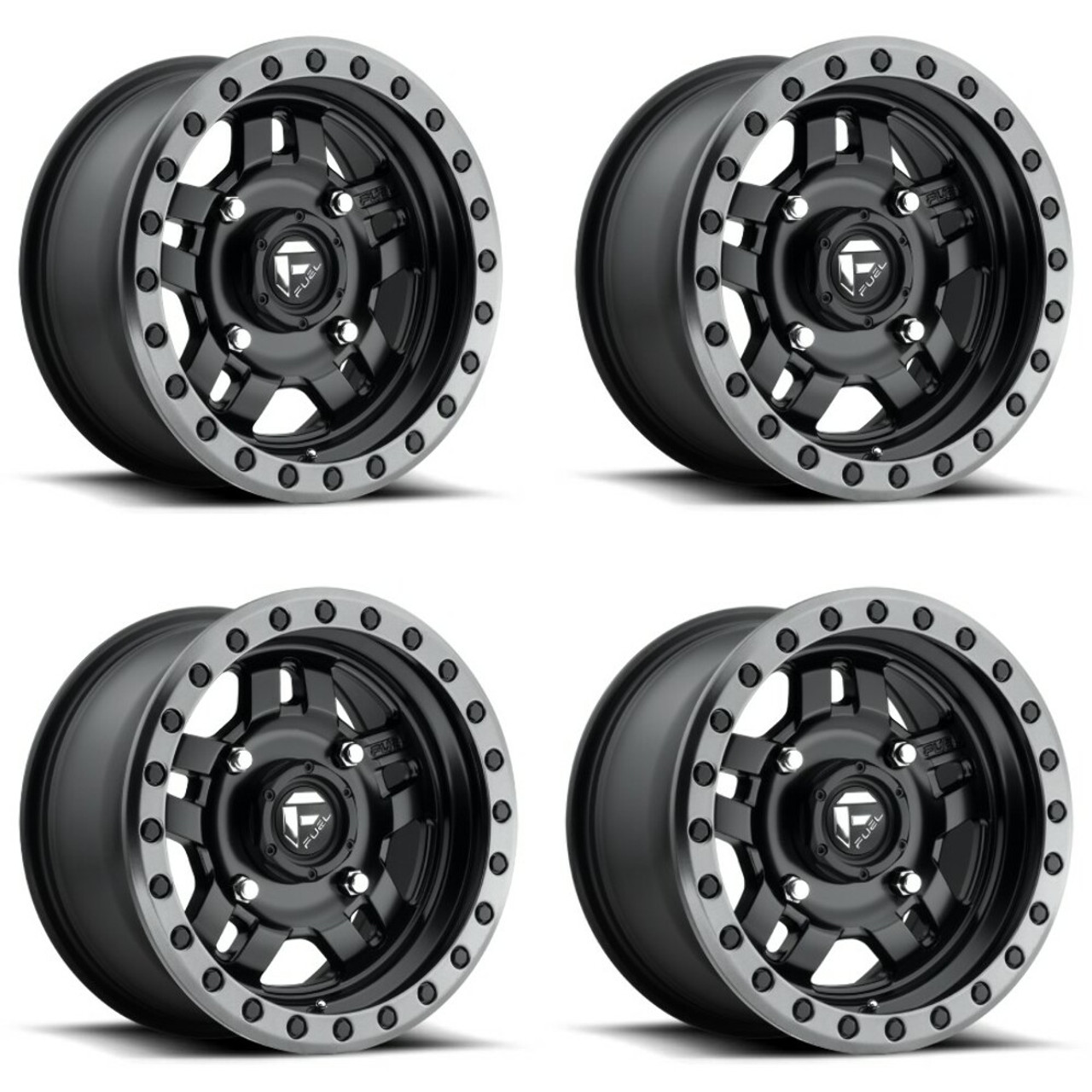 Set 4 15" Fuel UTV D557 Anza 15x7 4x137 Matte Black Gunmetal Ring Wheels 38mm