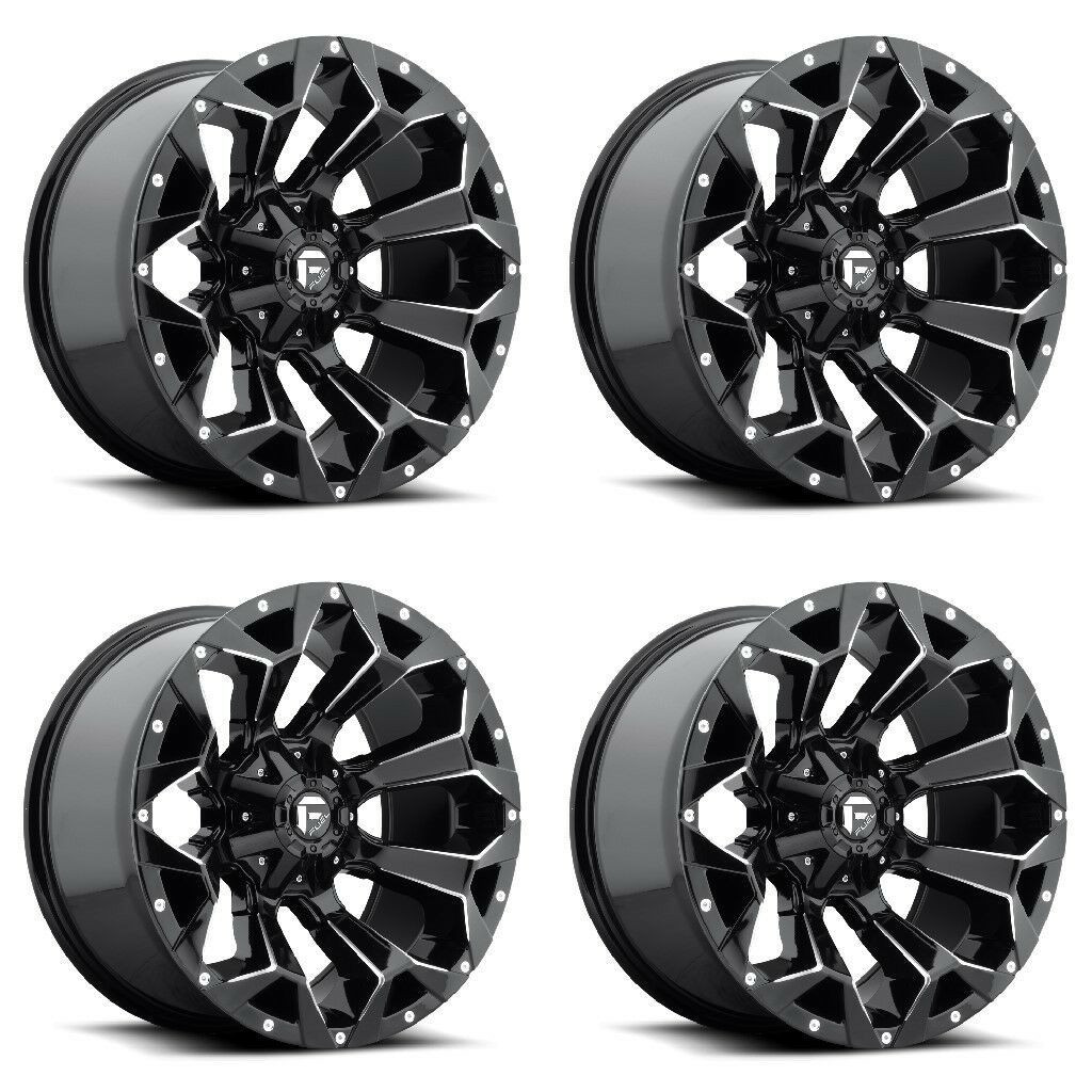 Set 4 20" Fuel D576 Assault 20x9 8x6.5 Gloss Black Milled Wheels 20mm Truck Rims