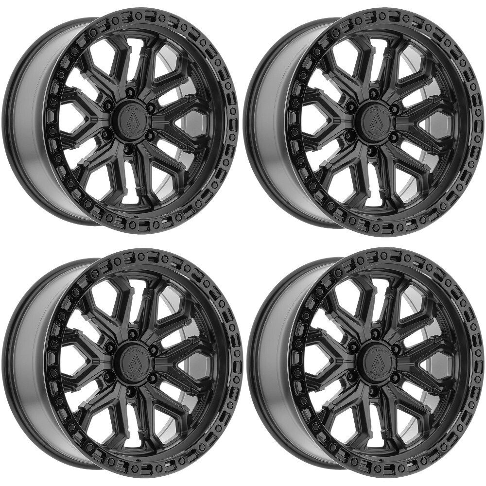 Set 4 20" Arena A125 Jackal Satin Black Gloss Black Lip 20x9 Wheels 5x5 0mm Rims Offroad Truck Wheels