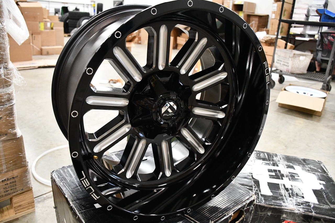 Set 4 20" Fuel D620 Hardline 20x10 8x180 -18mm Gloss Black Milled Truck Wheels