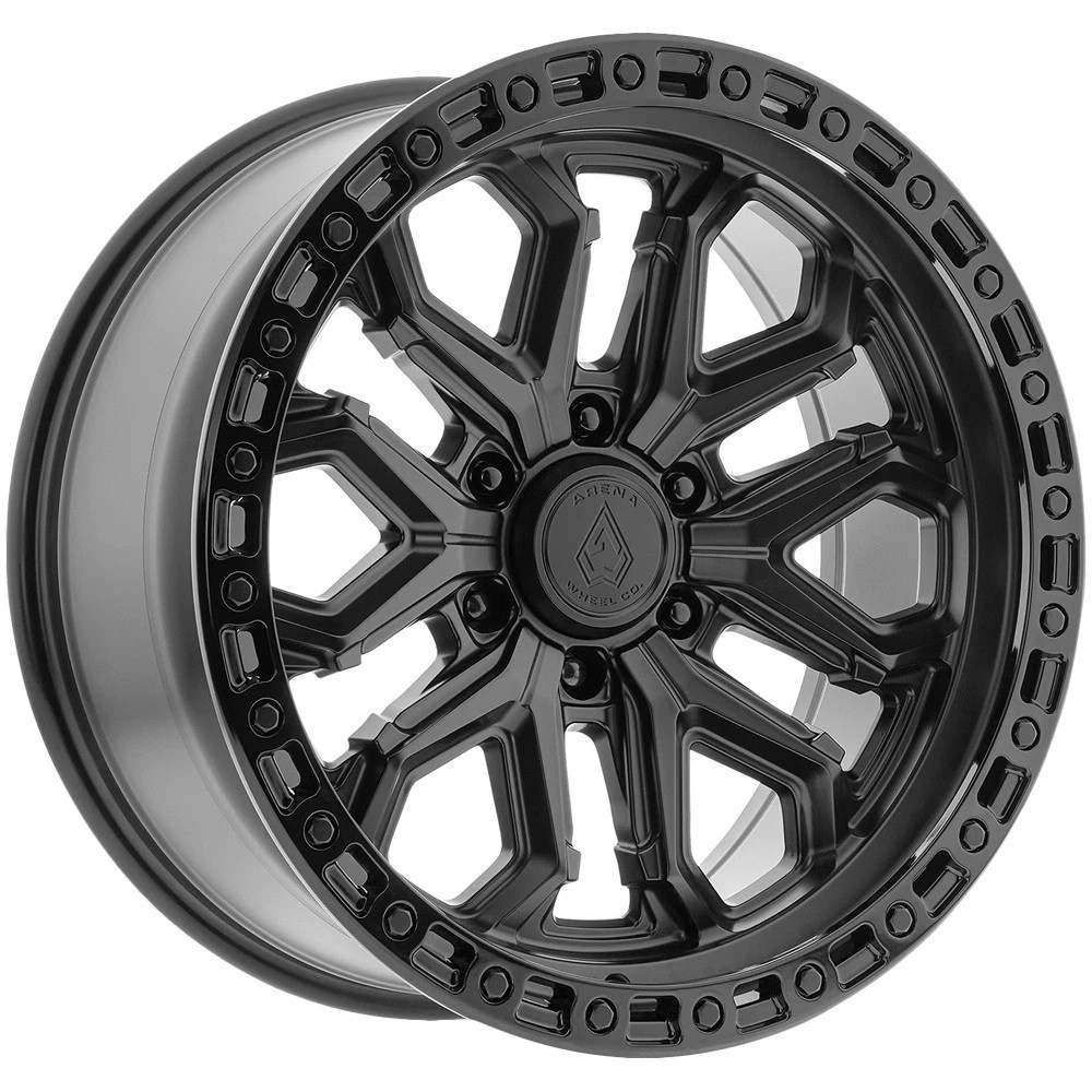 Set 4 20" Arena A125 Jackal Satin Black Gloss Black Lip 20x10 Wheels 6x135 -18mm Lifted Offroad Truck SUV Rims