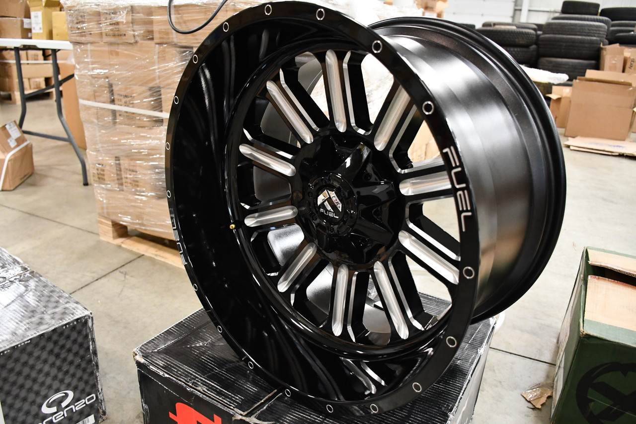 Set 4 17" Fuel D620 Hardline 17x9 8x180 1mm Gloss Black Milled Wheels Truck Rims