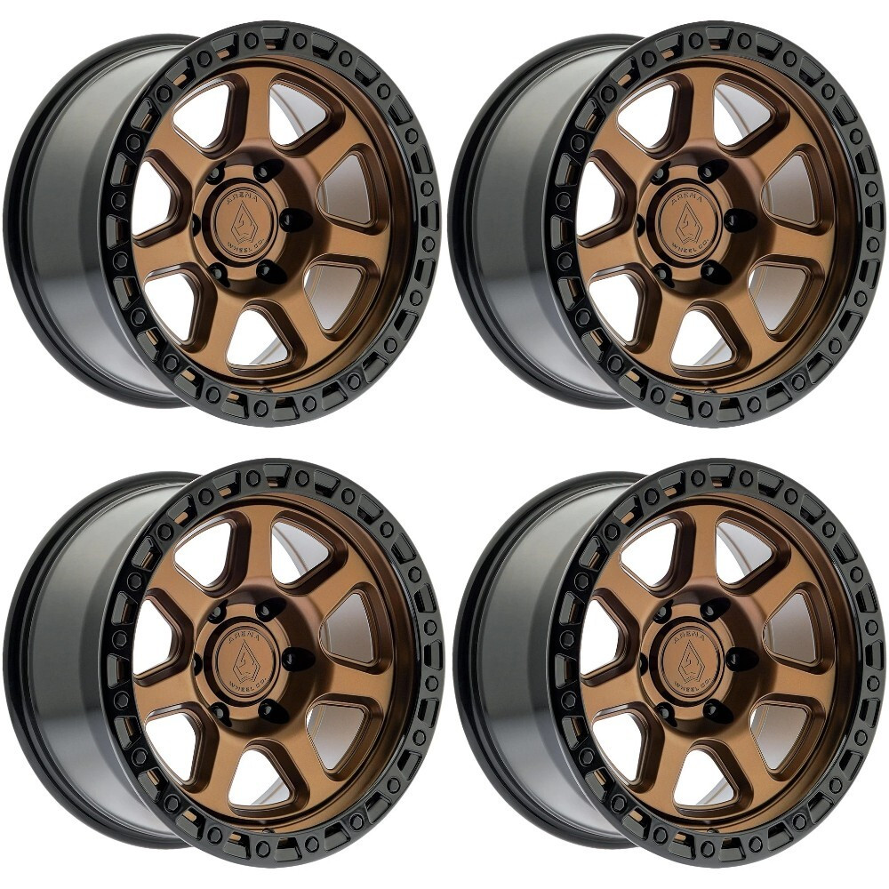 Set 4 18" Arena A123 Throttle Smoked Bronze Gloss Black Lip 18x9 6x135 0mm Rims Offroad Truck SUV Wheels