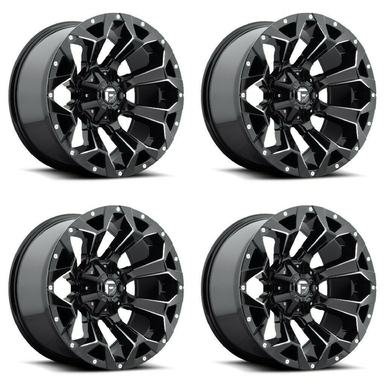 Set 4 18" Fuel D576 Assault 18x9 5x4.5 5x5 Gloss Black Milled Wheels -12mm Rims
