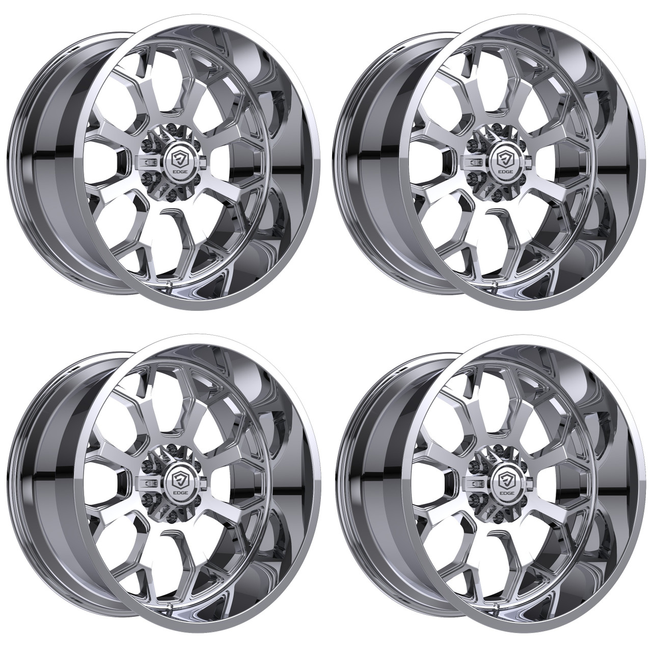 Set 4 22" Edge Off Road 301C Chrome Plated Wheels 22x12 5x5 5x5.5 -44mm Rims
