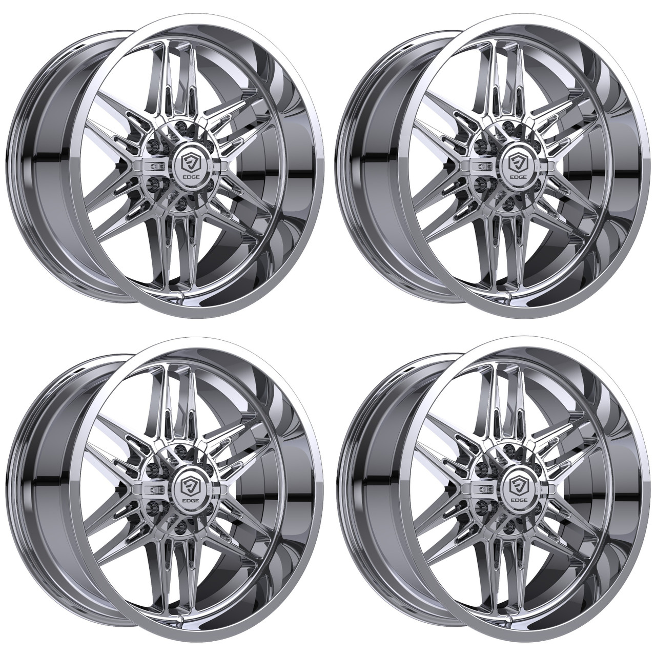Set 4 22" Edge Off Road 303C Chrome Plated Wheels 22x12 5x5 5x5.5 -44mm Rims
