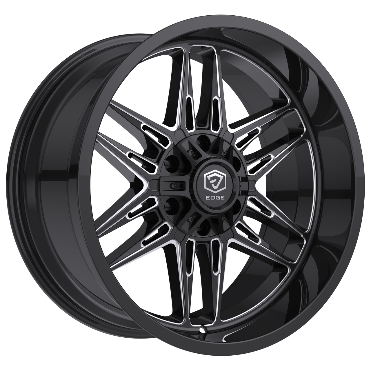 Set 4 22" Edge Off Road 303BM Gloss Black Milled Wheels 22x12 6x135 6x5.5 -44mm Lifted Truck SUV Rims