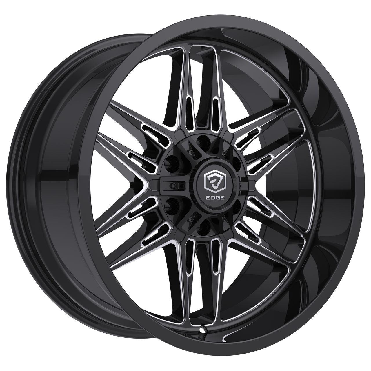 Set 4 22" Edge Off Road 303BM Gloss Black Milled Wheels 22x12 5x5 5x5.5 -44mm Rims