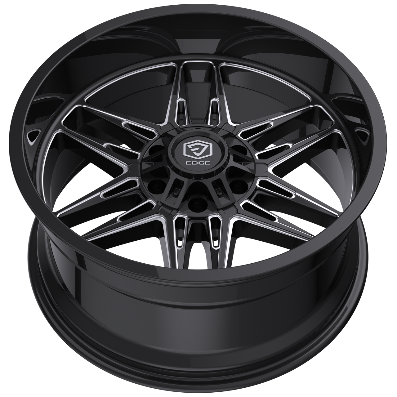 Set 4 22" Edge Off Road 303BM Gloss Black Milled Wheels 22x12 5x5 5x5.5 -44mm Rims