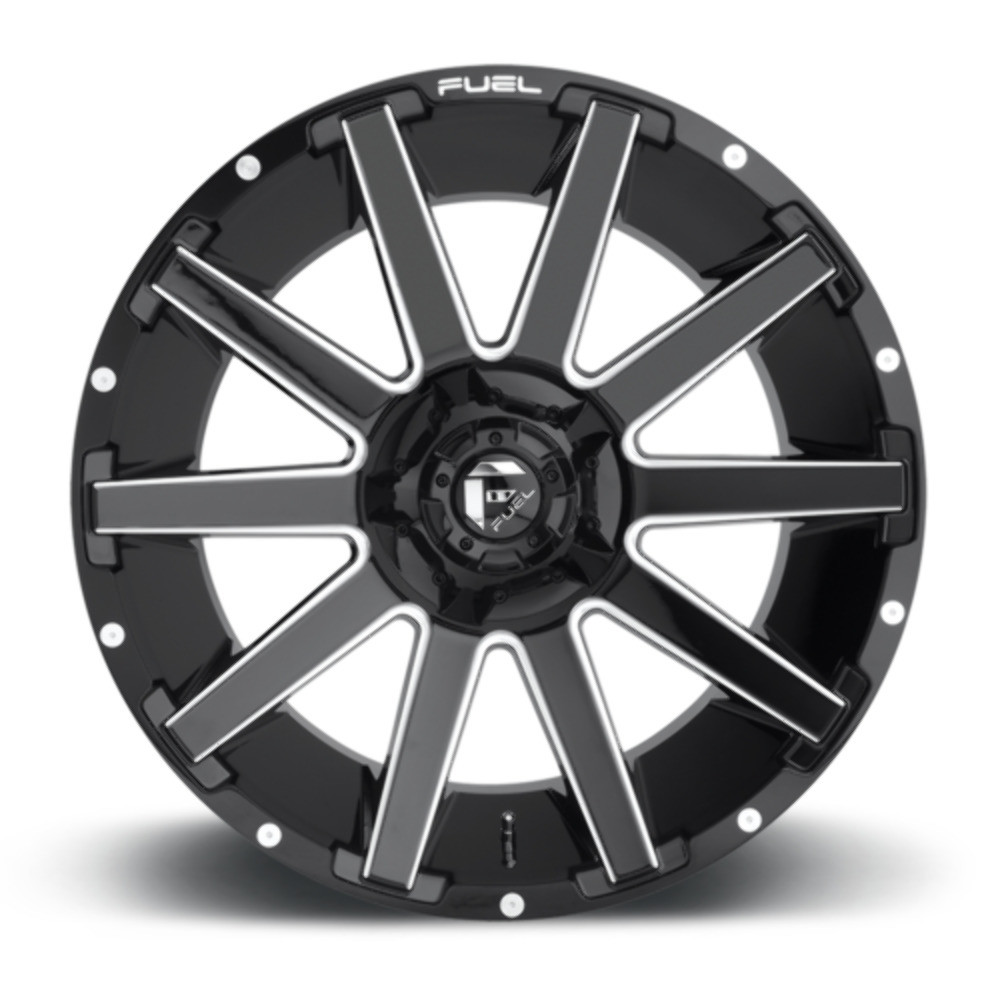 Set 4 24" Fuel D615 Contra 24x12 5x5.5 5x150 -44mm Wheels Gloss Black Milled Rim