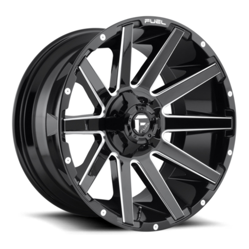 Set 4 24" Fuel D615 Contra 24x12 5x5.5 5x150 -44mm Wheels Gloss Black Milled Rim