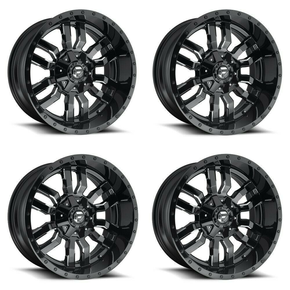Set 4 Fuel D595 Sledge 20x10 8x180 Gloss Black Milled Wheels 20" -18mm Rims