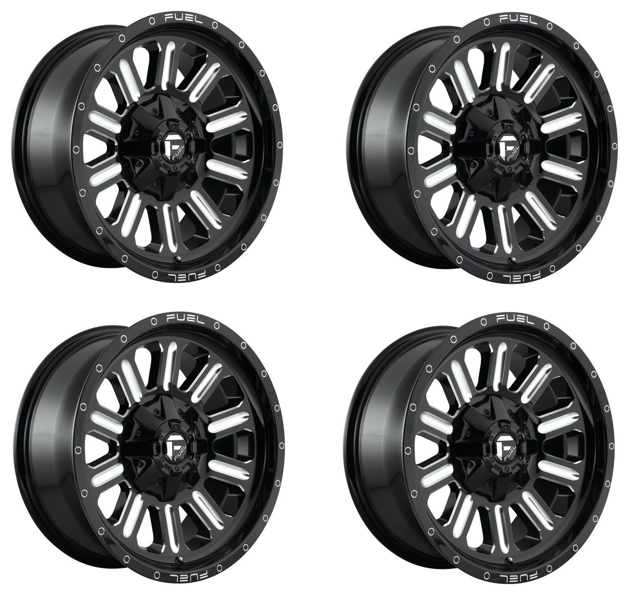 Set 4 20" Fuel D620 Hardline 20x9 6x135 6x5.5 2mm Wheels Gloss Black Milled Rims
