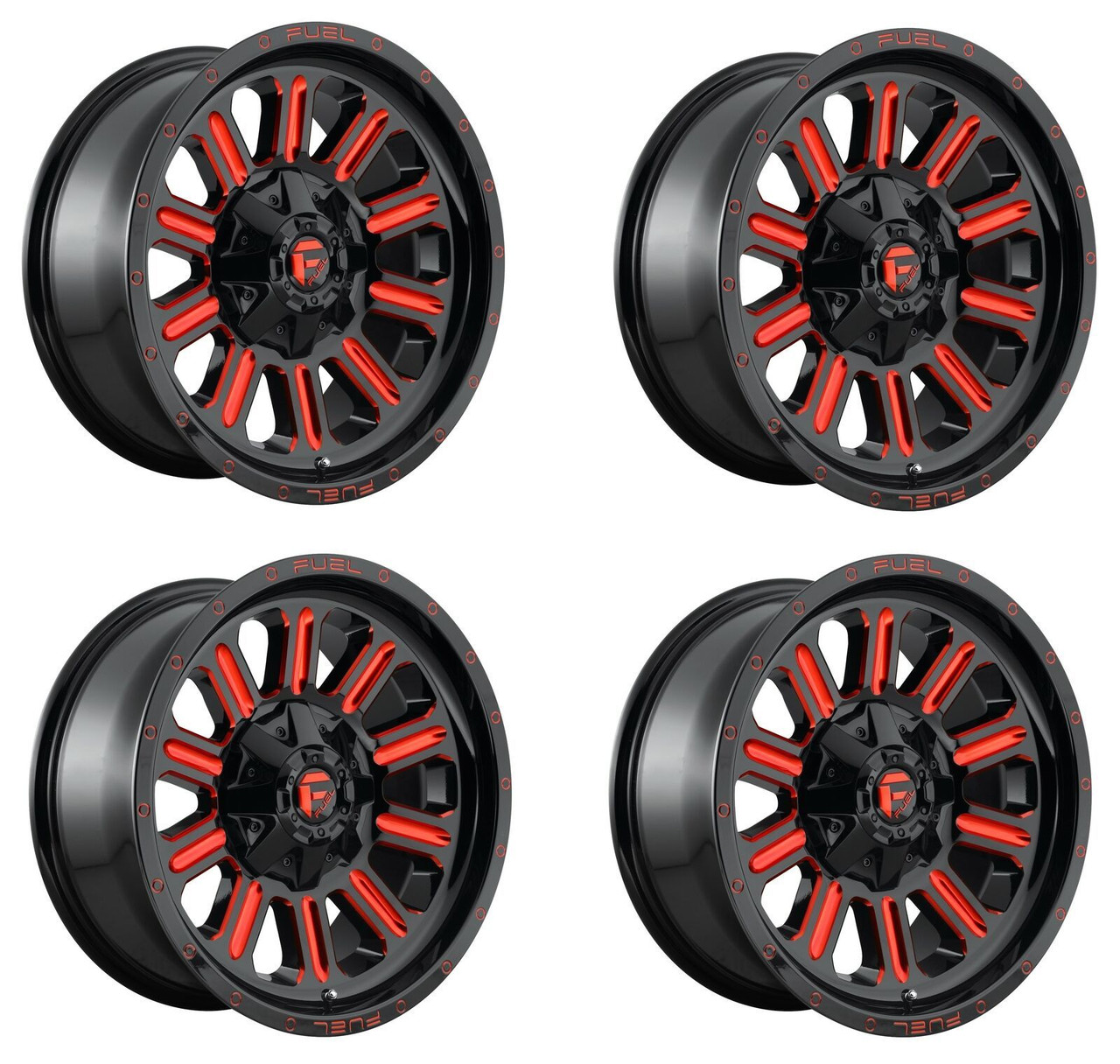 Set 4 18" Fuel D621 Hardline 18x9 5x4.5 5x5 1mm Black Red Tinted Clear Wheels