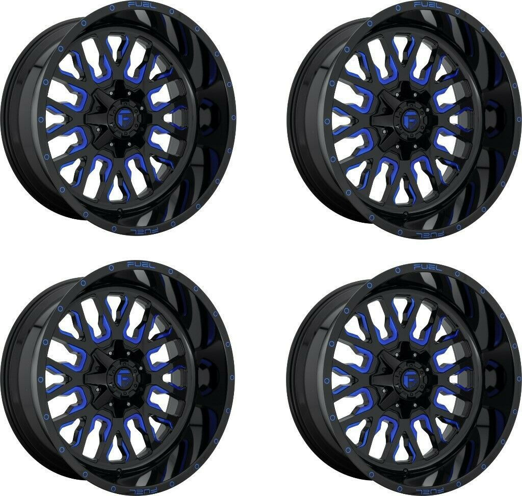 Set 4 Fuel  D645 Stroke 20x9 6x120 6x5.5 Black Blue Tinted Clear Wheels 20" 20mm