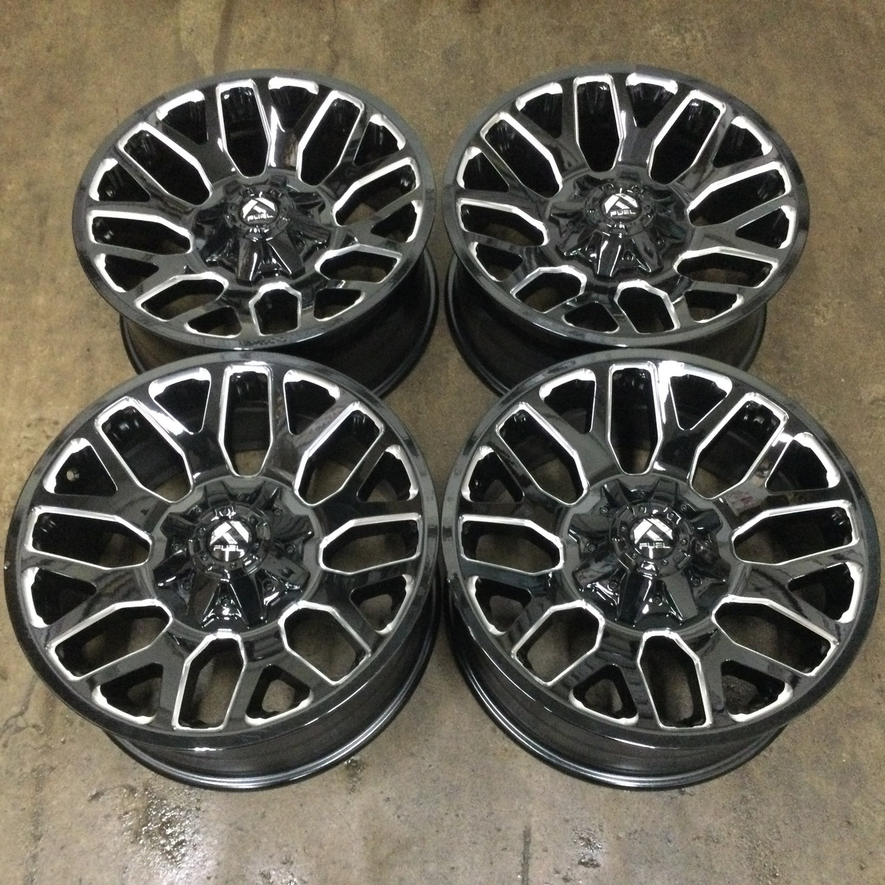 Set 4 Fuel D623 Warrior 20x9 6x135 6x5.5 Gloss Black Milled Wheels 20" 1mm