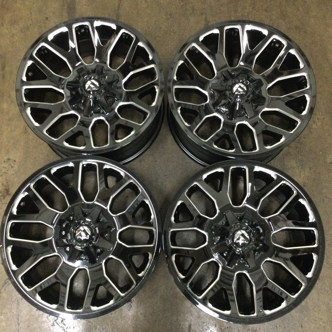 Set 4 Fuel D623 Warrior 20x9 6x135 6x5.5 Gloss Black Milled Wheels 20" 1mm