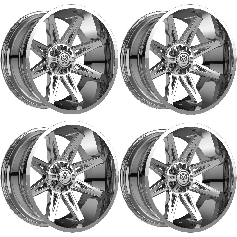 Set 4 20" Edge Off Road 304C Chrome Plated Wheels 20x10 5x5 5x5.5 -12mm Rims