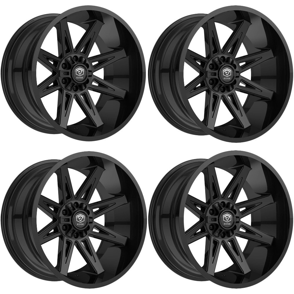Set 4 20" Edge Off Road 304B Gloss Black Wheels 20x9 6x135 6x5.5 0mm Truck Rims