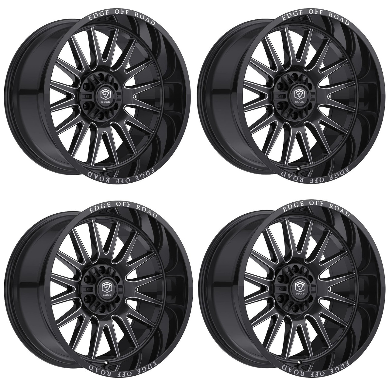 Set 4 22" Edge Off Road 305BM Black Milled Accents Wheels 22x10 6x135 6x5.5 -19mm Rims