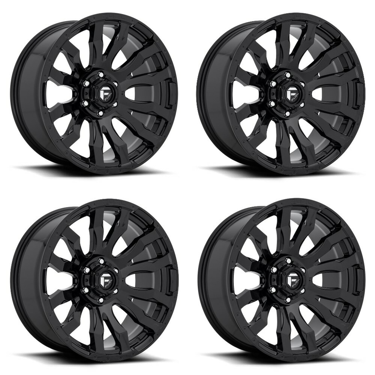 Set 4 20" Fuel D675 Blitz 20x10 6x5.5 Gloss Black Wheels -18mm Lifted Truck Rims