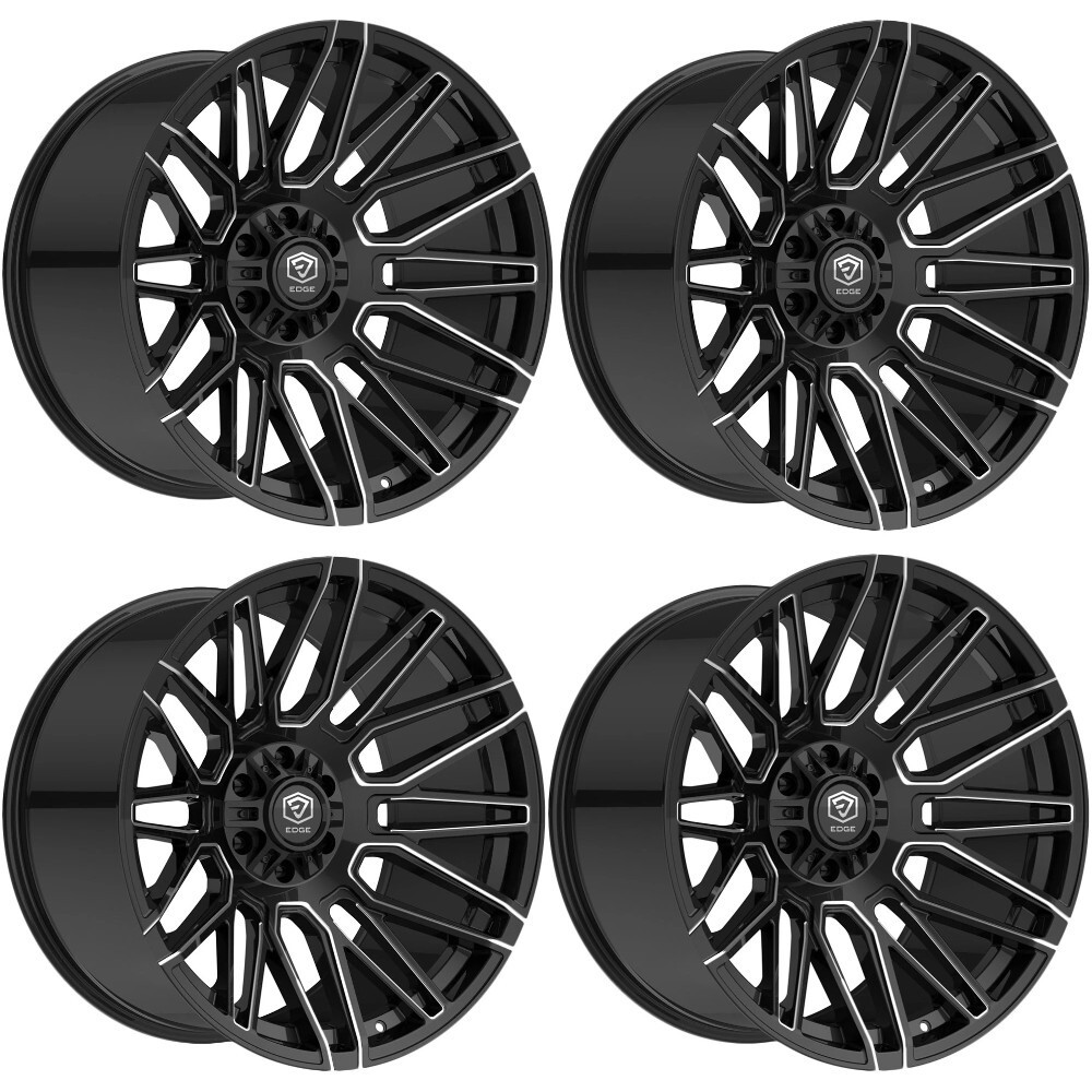 Set 4 20" Edge Off Road 306BM 20x10 6x135 6x5.5 -12mm Gloss Black Milled Wheels Rims