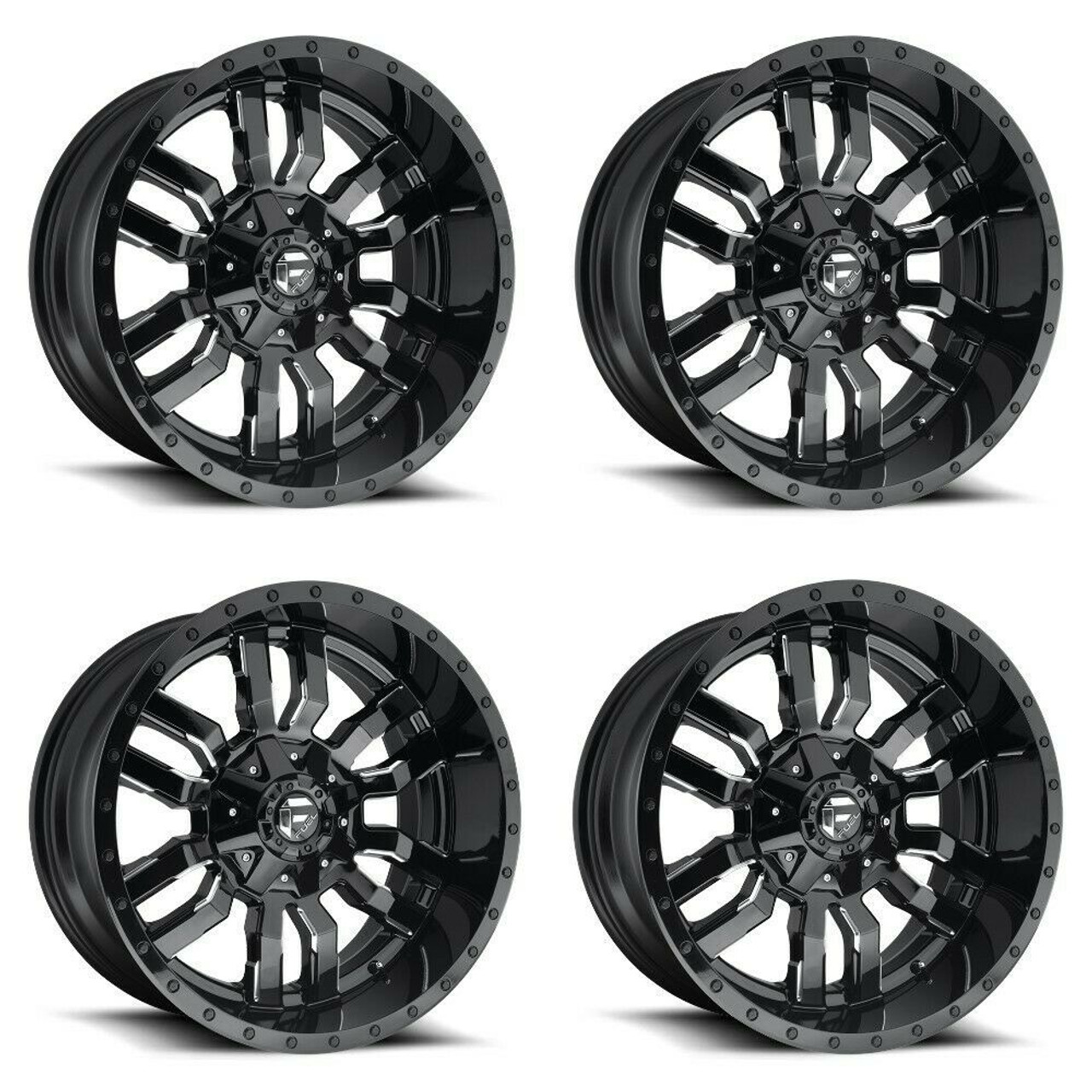 Set 4 20" Fuel D595 Sledge Gloss Black Milled 20x10 8x6.5 Wheels -18mm Truck Rim