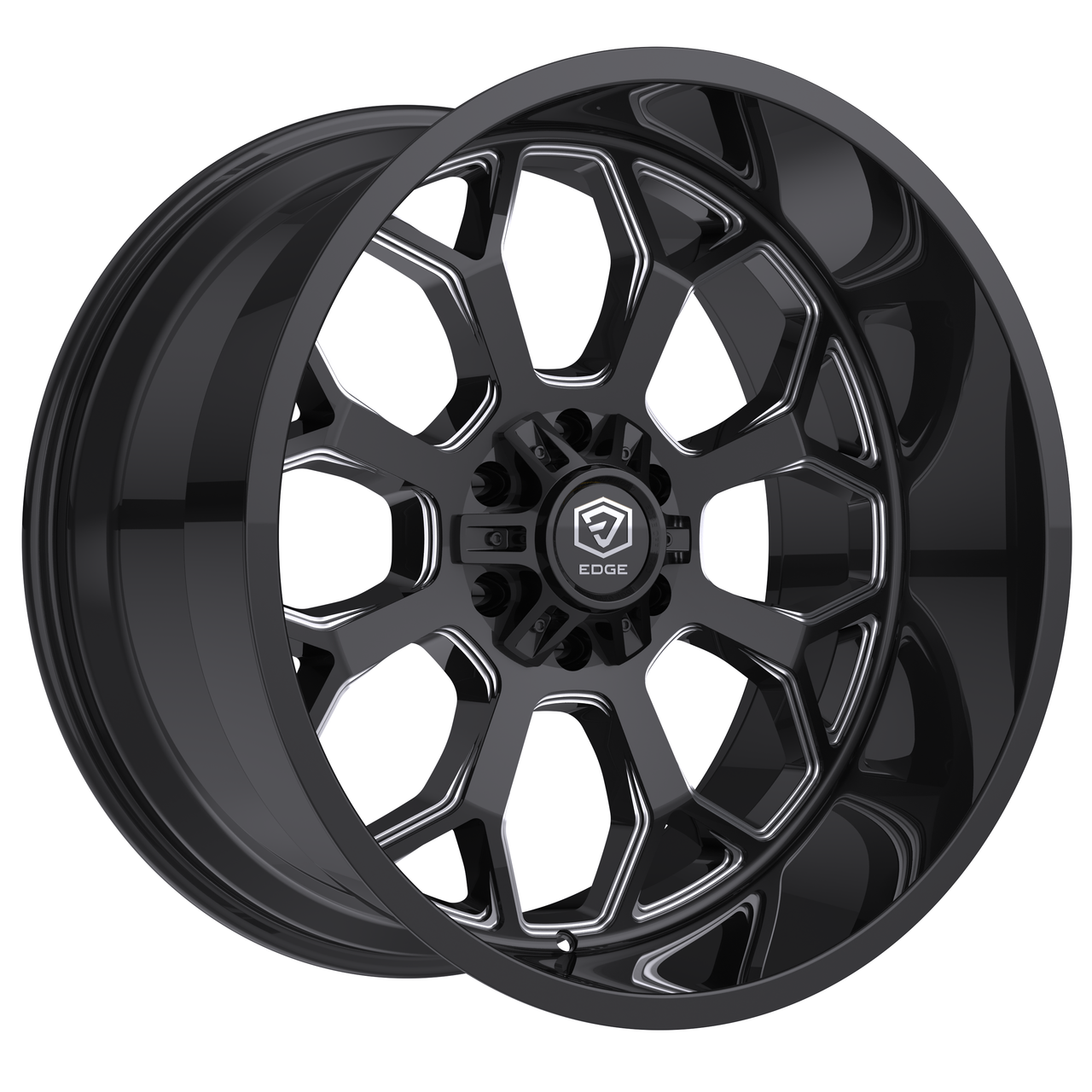 Set 4 20" Edge Off Road 301BM  20x10 5x5 5x5.5 -19mm Gloss Black Milled Wheels