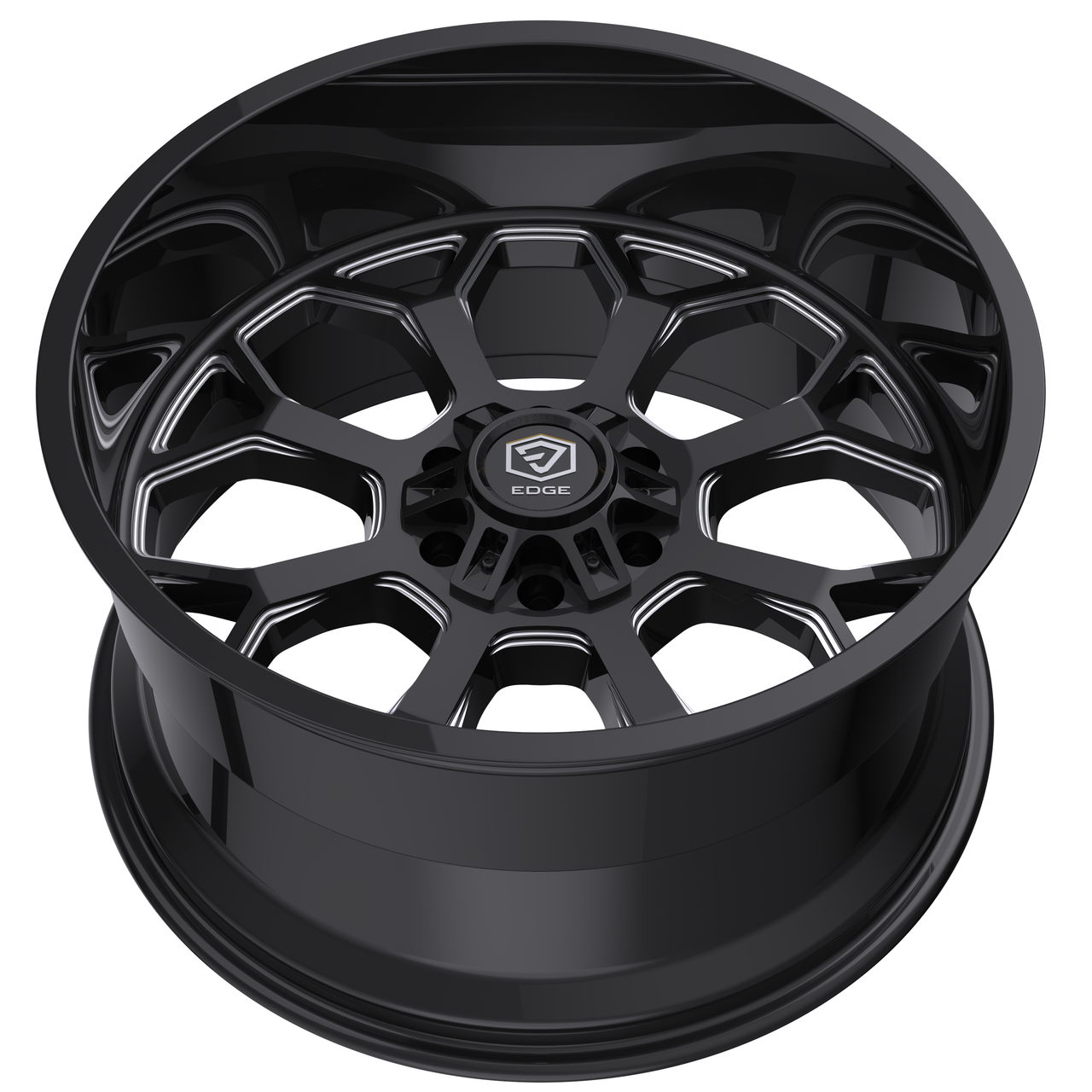 Set 4 20" Edge Off Road 301BM  20x10 5x5 5x5.5 -19mm Gloss Black Milled Wheels