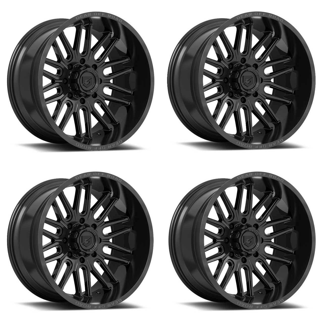 Set 4 20" Gear Off Road 766B Lumen 20x10 8x6.5 -12mm Gloss Black Truck Wheels