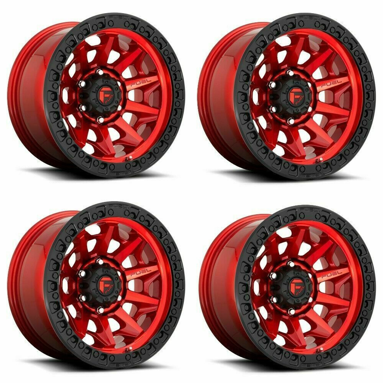Set 4 17" Fuel D695 Covert 17x9 5x150 -12mm Wheels Candy Red Black Bead Ring Rim