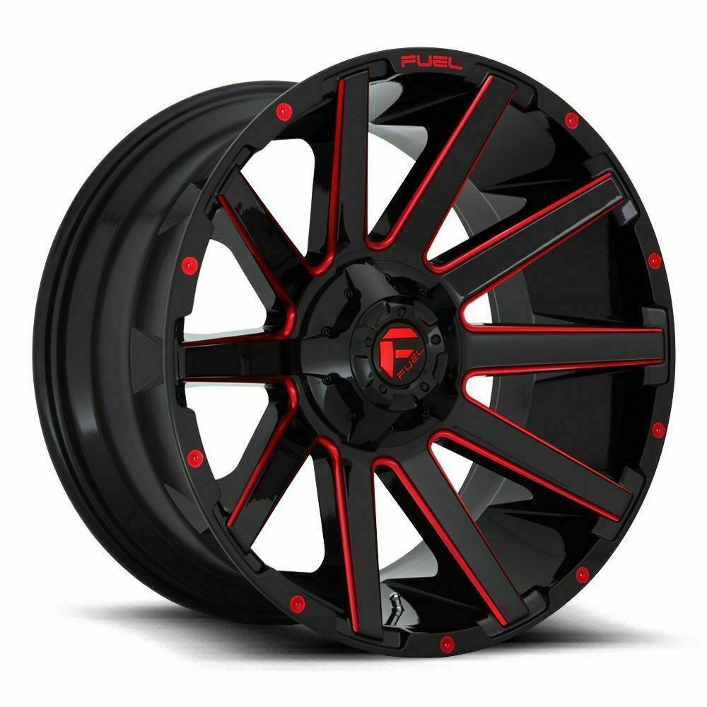 Set 4 22" Fuel D643 Contra 22x12 6x135 6x5.5 -43mm Black Red Clear Lifted Wheels
