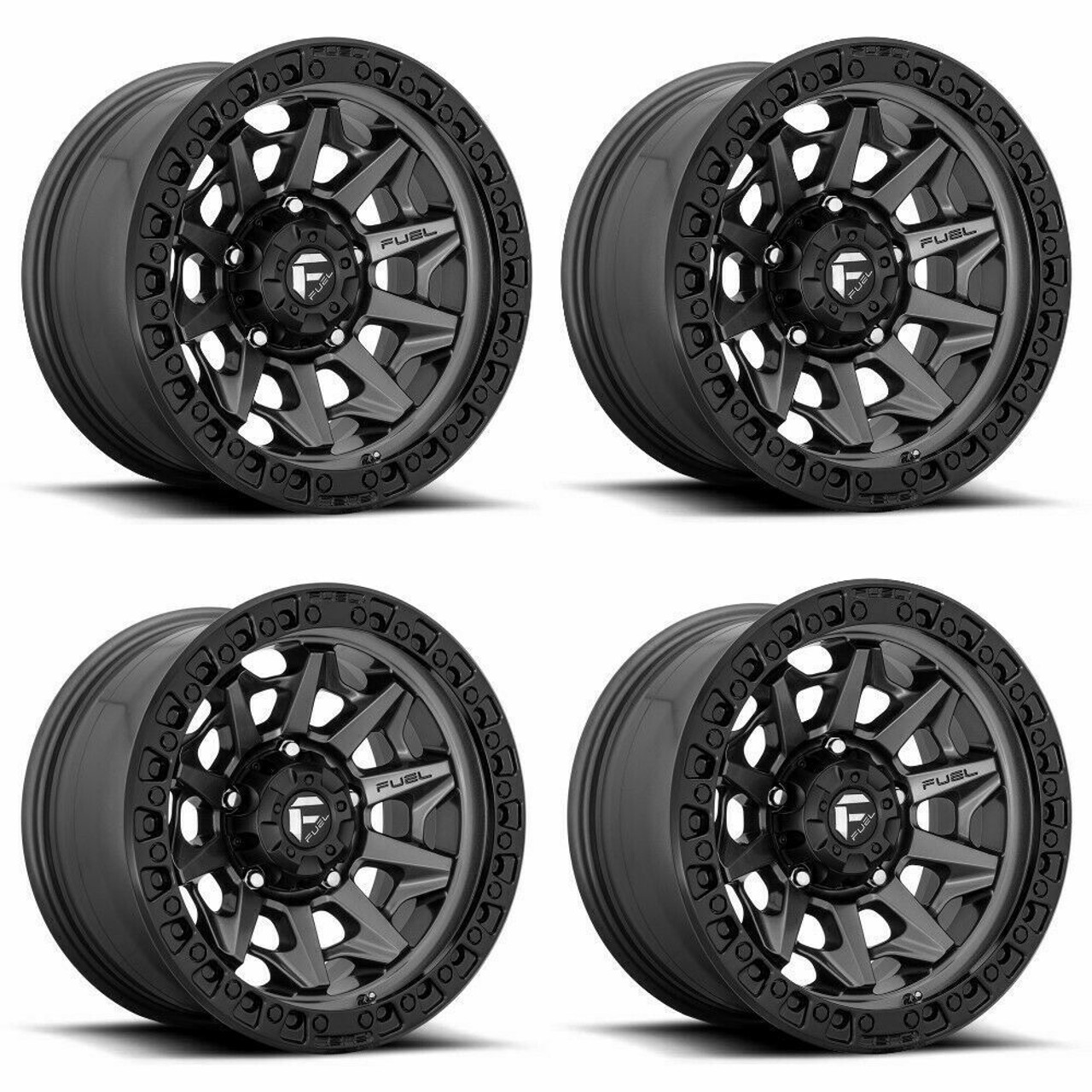 Set 4 18" Fuel D716 Covert 18x9 5x5 1mm Wheels Matte Gunmetal Black Bead Ring