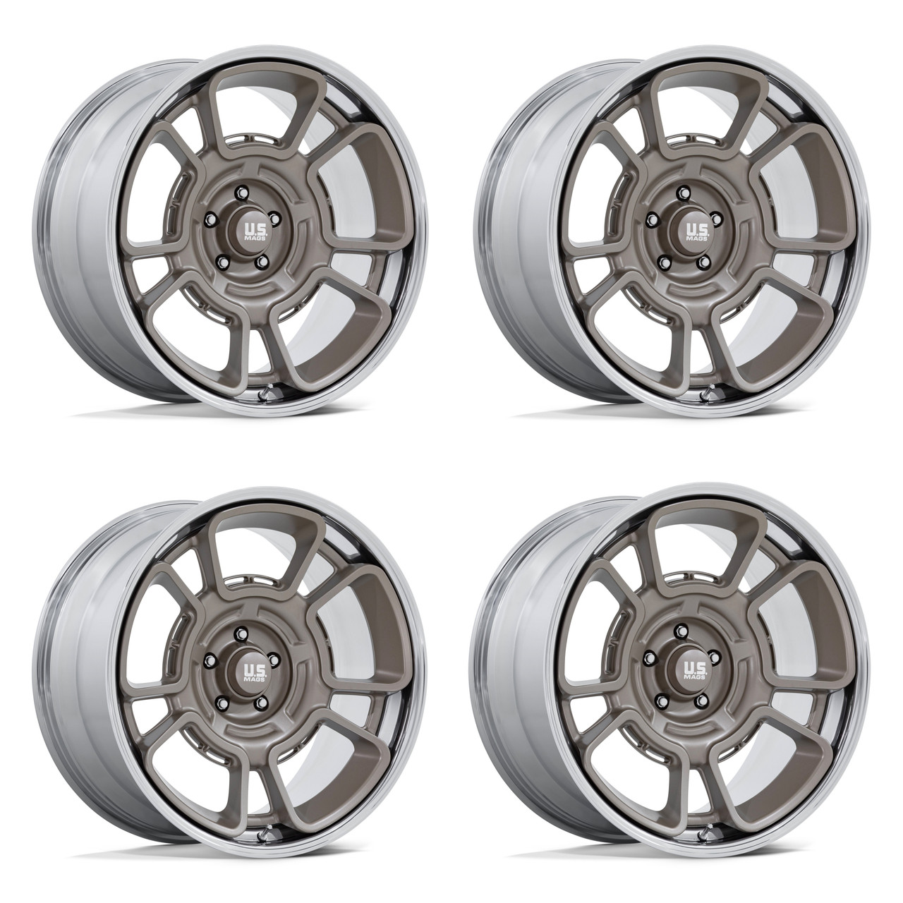 Set 4 20" US Mag UC147 Flagstaff 20x8.5 5x5 1mm Wheels Pewter W/ Chrome Lip Rims Classic Truck SUV Wheels